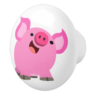 Bouton De Porte En Céramique Porc riant mignon de bande dessinée