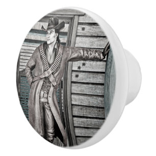 Bouton De Porte En Céramique Portrait d'art occidental de cow-boy vintage
