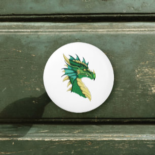 Bouton De Porte En Céramique Portrait de tête de dragon vert émeraude Fantastiq