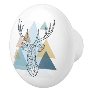 Bouton De Porte En Céramique Portrait géométrique de cerfs communs