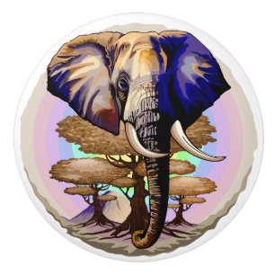 Bouton De Porte En Céramique Portrait surréaliste de l'éléphant africain