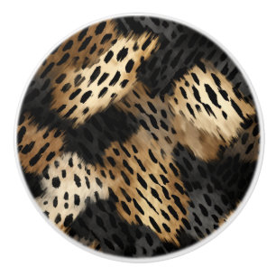 Bouton De Porte En Céramique Poster de animal Leopard Black Gold Cream