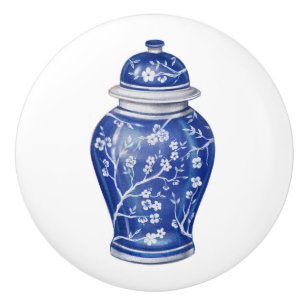 Bouton De Porte En Céramique Pot à gingembre de style chinois bleu