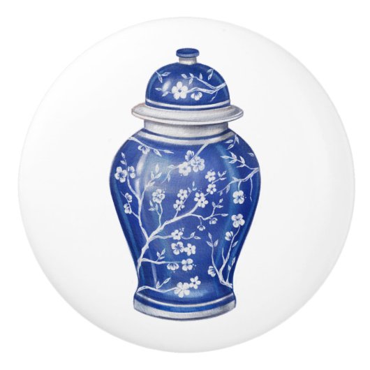 Bouton De Porte En Céramique Pot à gingembre de style chinois bleu (Devant)