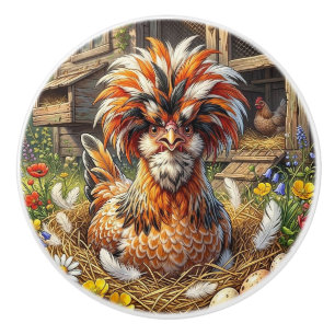 Bouton De Porte En Céramique Poulailler polonais mignon et fantaisiste