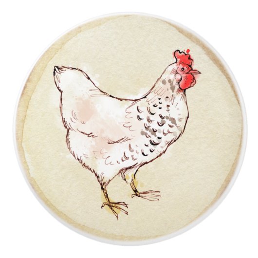 Bouton De Porte En Céramique Poulet d'élevage (Devant)