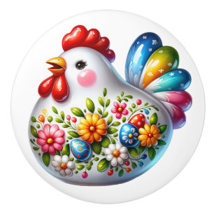Bouton De Porte En Céramique Poulet en céramique