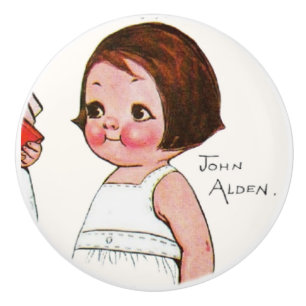 Bouton De Porte En Céramique Poupée garçon de Dolly Dingle, John, Art Vintage