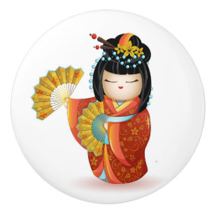 Bouton De Porte En Céramique Poupée japonaise Kokeshi