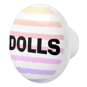 Bouton De Porte En Céramique Poupées rose jaune pourpre Aquarelle rayures