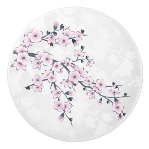 Bouton De Porte En Céramique Poussière Florale de Cerisier Rose Pâle Blanc