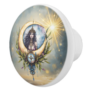 Bouton De Porte En Céramique Prêtresse de la Lune – Gardienne de l'Équilibre Cé