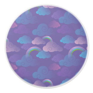 Bouton De Porte En Céramique Princesse Ciel Nuageux Violet Bleu Nuages Licorne