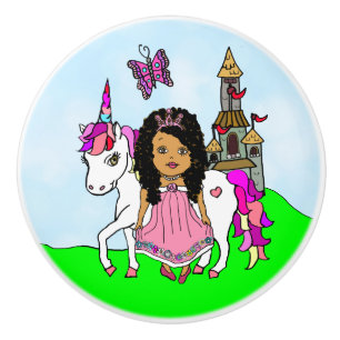 Bouton De Porte En Céramique Princesse pourpre et licorne
