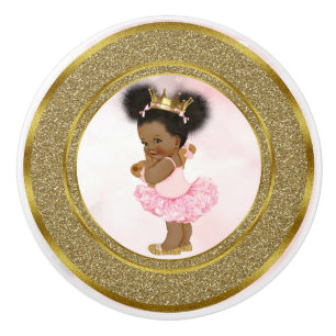 Bouton De Porte En Céramique Princesse vintage bébé fille paillettes rose et or