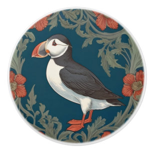 Bouton De Porte En Céramique Puffin William Morris style Left Sea Marine Bird
