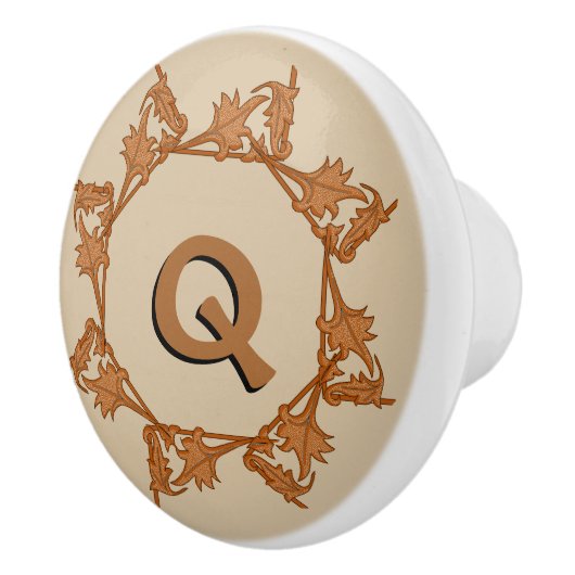 Bouton De Porte En Céramique Pulls de tiroir - Feuilles en cercle avec initial  (Droite)