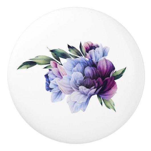 Bouton De Porte En Céramique Purple et bleu Peony clair Image (Devant)