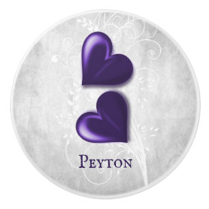 Bouton De Porte En Céramique Purple Hearts Ceramic Personnalisé Knob