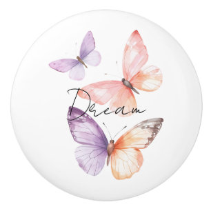 Bouton De Porte En Céramique Purple Lavender Peach Butterflies Dream