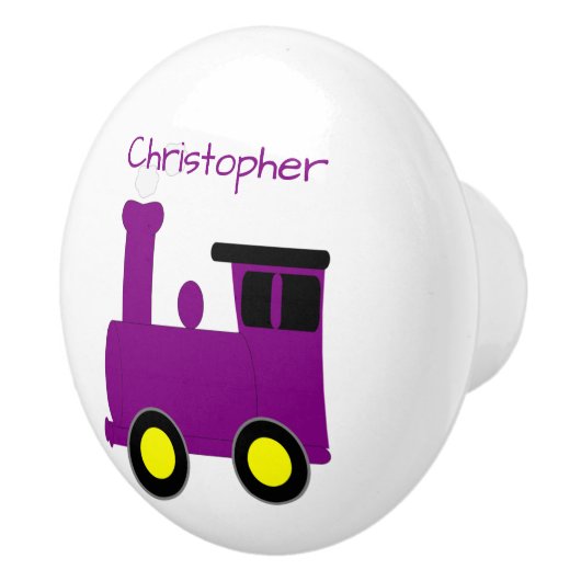Bouton De Porte En Céramique Purple Train Design Personalised (Droite)