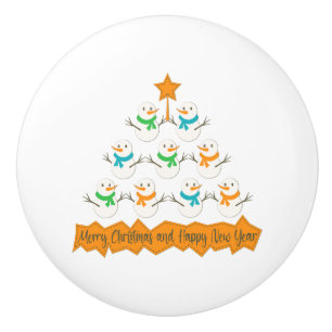 Bouton De Porte En Céramique Pyramide des sapins de Noël faite de bonhommes de 