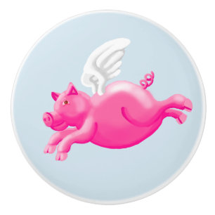 Bouton De Porte En Céramique Quand les cochons volent version deux