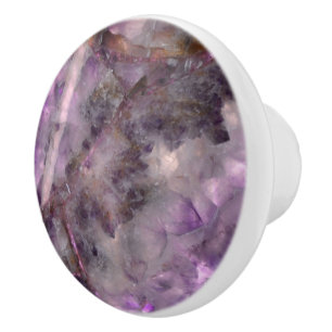 Bouton De Porte En Céramique Quartz d'Améthyste violet Abstrait, granit violet