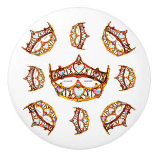 Bouton De Porte En Céramique Queen of Hearts Gold Crowns Tiaras knob