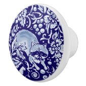 Bouton De Porte En Céramique Raccoon bleu foncé Bois Animaux Floraux Cobalt (Droite)