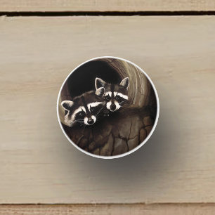 Bouton De Porte En Céramique Raccoons Brown Cute Tree
