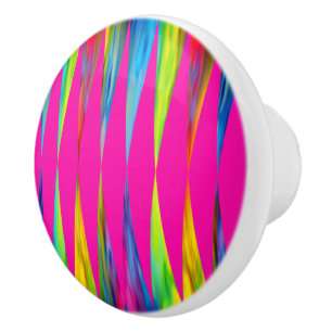 Bouton De Porte En Céramique [Rainbow Fiesta] Harlequin Geometry Hot Pink