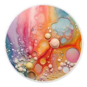 Bouton De Porte En Céramique Rainbow Liquid Pour Cells Art Abstract Design