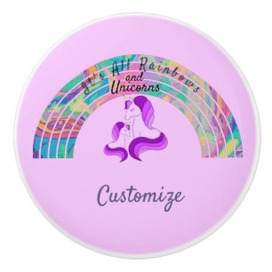 Bouton De Porte En Céramique Rainbows psychédélique et Unicorns Thunder_Cove