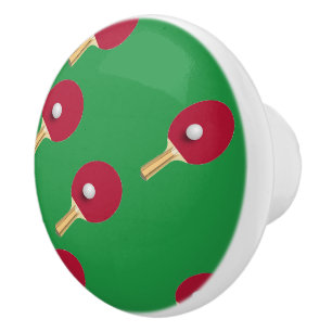 Bouton De Porte En Céramique Raquette de ping-pong et boule sur vert