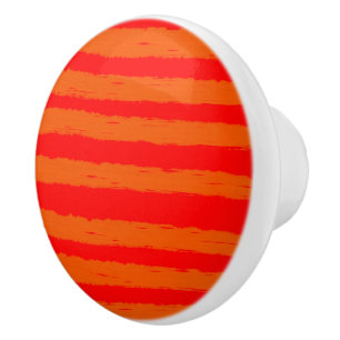 Bouton De Porte En Céramique Rayures aquarelles orange rouge chaud 