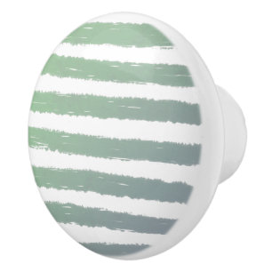 Bouton De Porte En Céramique Rayures aquarelles vert gris blanc