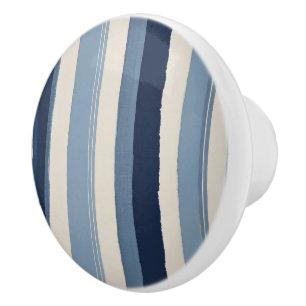 Bouton De Porte En Céramique rayures bleu clair, bleu foncé et blanc