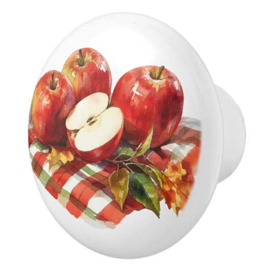 Bouton De Porte En Céramique Red Apples and Red Gingham Kitchen (Droite)