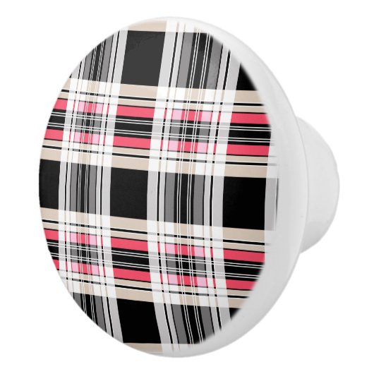 Bouton De Porte En Céramique Red black white plaid (Droite)