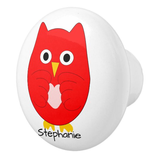 Bouton De Porte En Céramique Red Owl Design Personalised (Droite)
