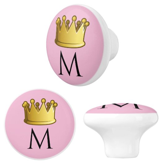 Bouton De Porte En Céramique Regal Monogramme Couronne Rose doux rose