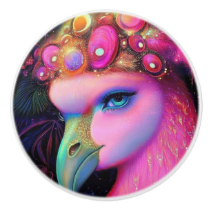 Bouton De Porte En Céramique Reine du Flamant rose cosmique
