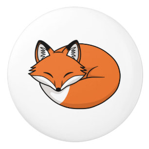Bouton De Porte En Céramique Renard de dessin animé endormi