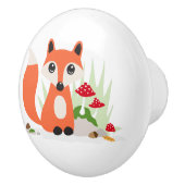 Bouton De Porte En Céramique Renard mignon avec des champignons de champignon (Droite)