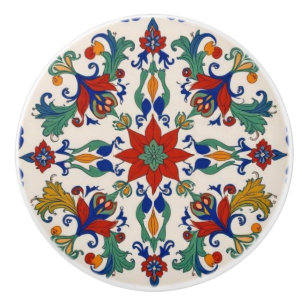 Bouton De Porte En Céramique Reproduction colorée Iznik persan turc peinte à la