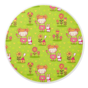 Bouton De Porte En Céramique Ressort Amusant Avec Petite Fille