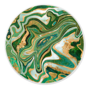 Bouton De Porte En Céramique Résumé de marbre liquide vert et or
