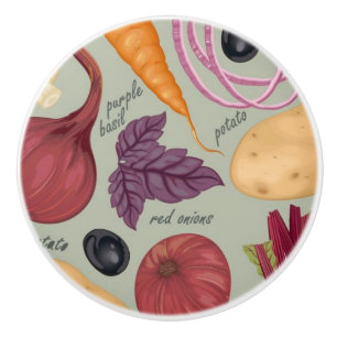 Bouton De Porte En Céramique Rétro arrière - plan des légumes frais