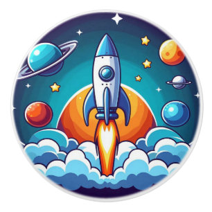Bouton De Porte En Céramique Retro, fusée spatiale
